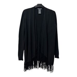 Chelsea & Theodore Black Fringed Open Cardigan Sweater Size Small